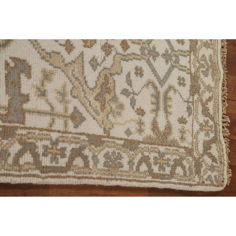All-Over Ivory Oushak Oriental Runner Rug Hand-Knotted Wool Carpet - 2'6"x 11'9"