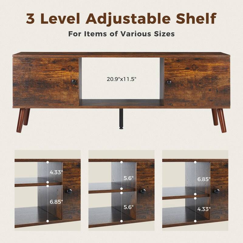 TV Stand for 55 60 inch Television, Entertainment Center with 2 Cabinet Media Console Table, Living Room, Bedroom Furniture