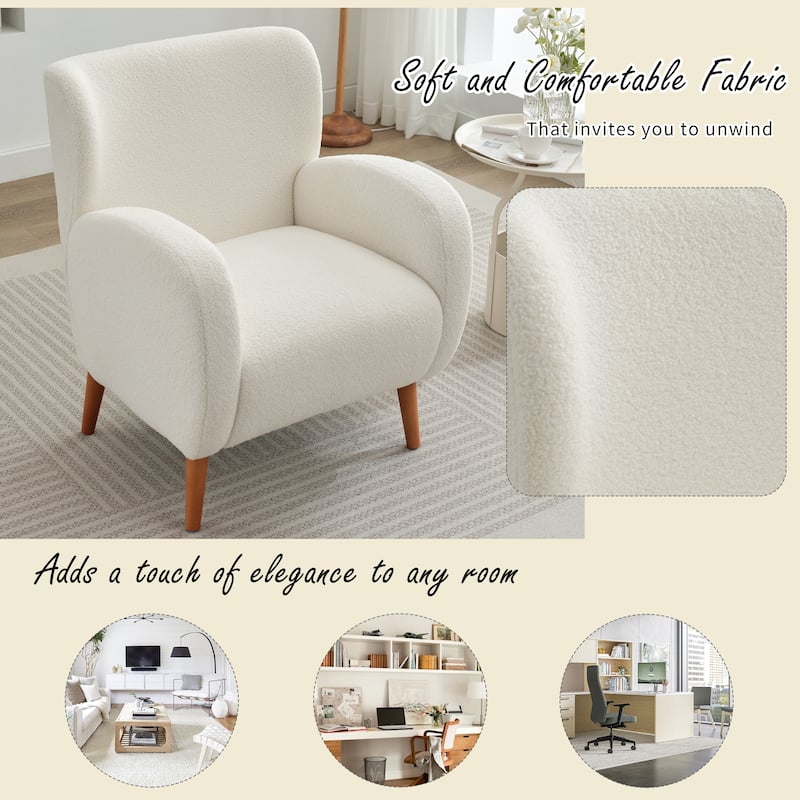 Beige Modern 28.75" Wingback Accent Chair with Solid Wood Legs and Durable Frame