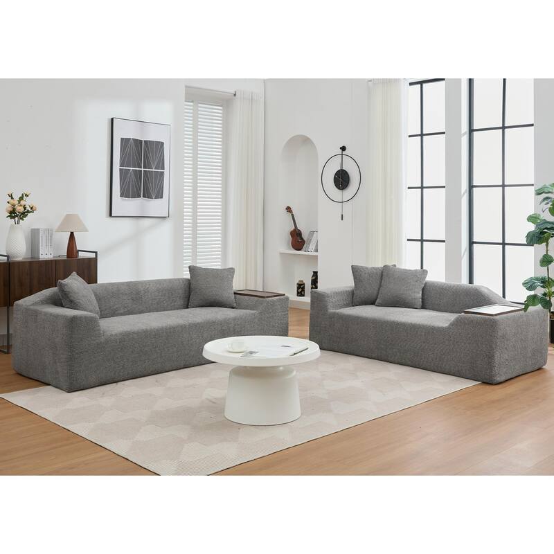 5-Seat Boucle Cloud Sofa Set (3+2) with End Tables & 4 Pillows