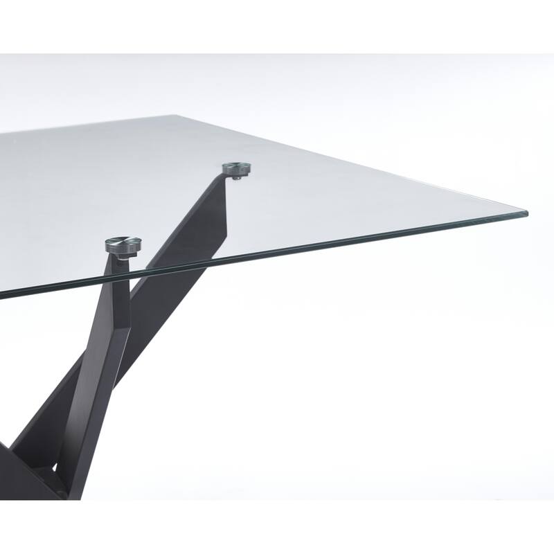 Dining Table with cross metal leg and tempered glass,Modern Space Saving Kitchen Table for Living Room,black legsSquare table