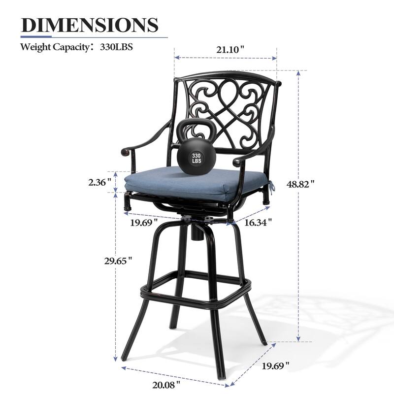 Set of 2/4 Outdoor Cast Aluminum Swivel Bar Stools with Sunbrella Fabric Cushion