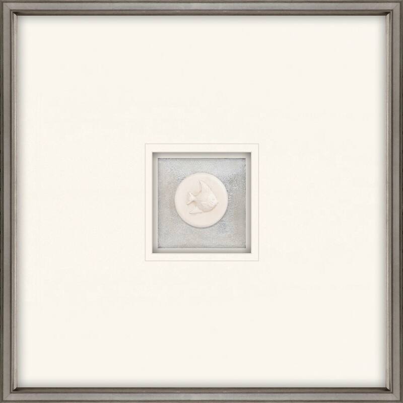 Fish Intaglio Framed Art Mixed Media Shadow Box Under Glass - White - 22 X 22 X 2