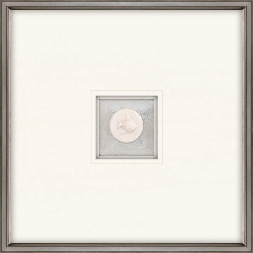 Fish Intaglio Framed Art Mixed Media Shadow Box Under Glass - White