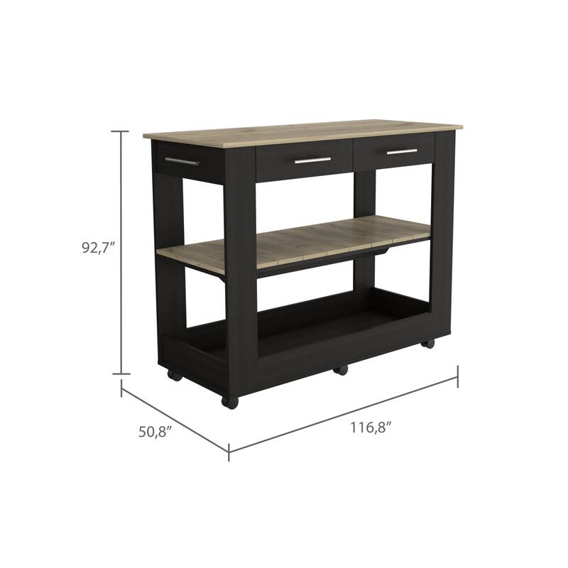 2-Shelf Kitchen Island,Storage Island with 2 Drawers