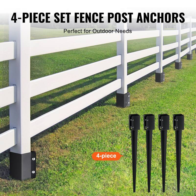 Fence Post Anchor Ground Spike, Outer Diameter (Inner Diameter 3.5 x3.5 Inches), Metal Black Powder Coated Post Stake Ground