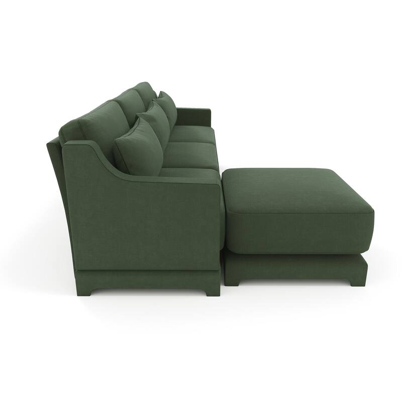 105.9" Chenille 3-Seater Sofa with 2 Movable Ottomans, High-Resilience Sponge and Solid Wood Base