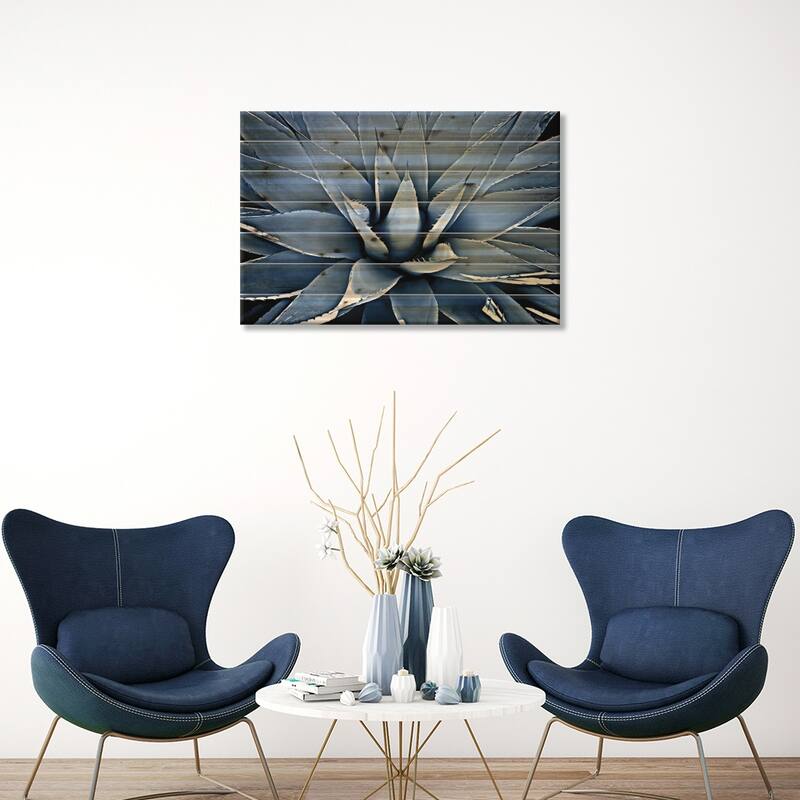 Indigo Succulent III Print On Wood by Mia Jensen - Multi-Color