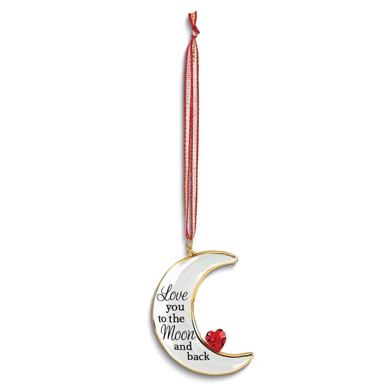 Glass Baron Love You to The Moon and Back with Red Crystal Heart Glass Ornament