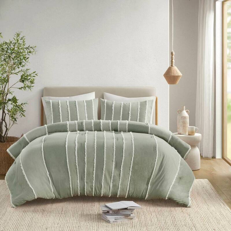 GDF Studio - Marceline Striped Cotton 3-Piece Comforter Set with Clip Jacquard Trim