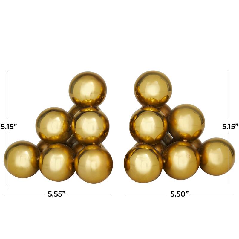 Stainless Steel Metal Stacked Orb Bookends - Set of 2 Gold - Roche River Decor - 5"W x 6"L x 5"H