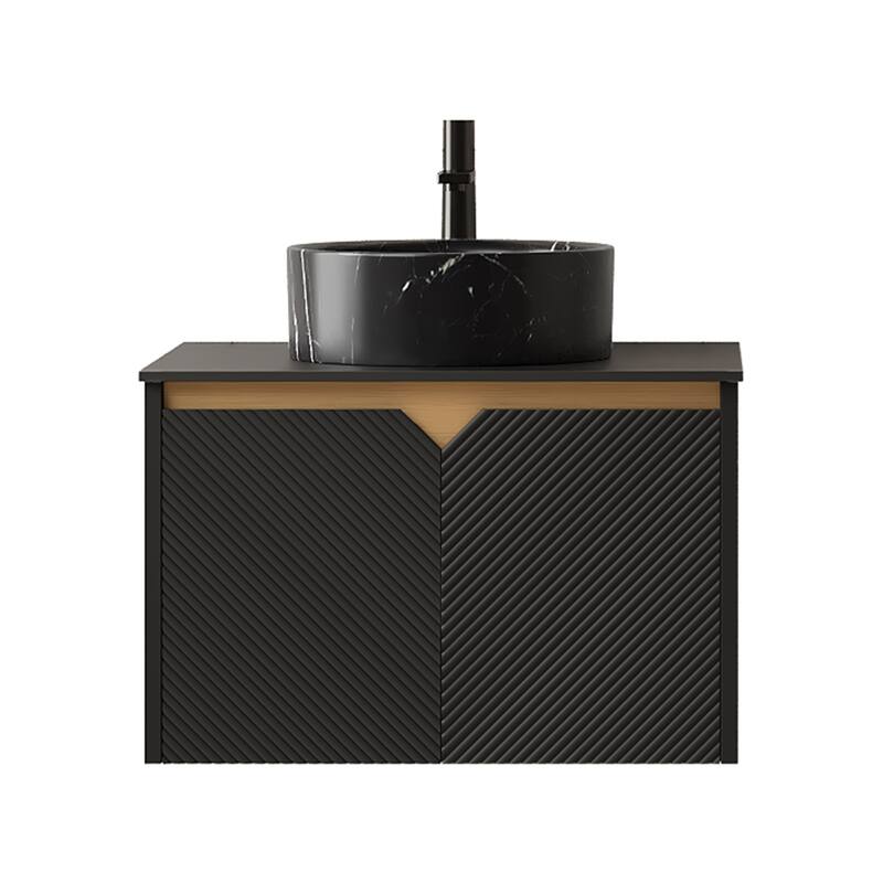 24" Bathroom Vanity & Sink, Wall-Mounted Floating Plywood Storage Cabinet, Twill Double Doors with Metal Trim