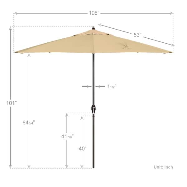 dimension image slide 10 of 29, North Bend 9-foot Round Auto-tilt, Bronze Finish, Sunbrella Patio Umbrella by Havenside Home