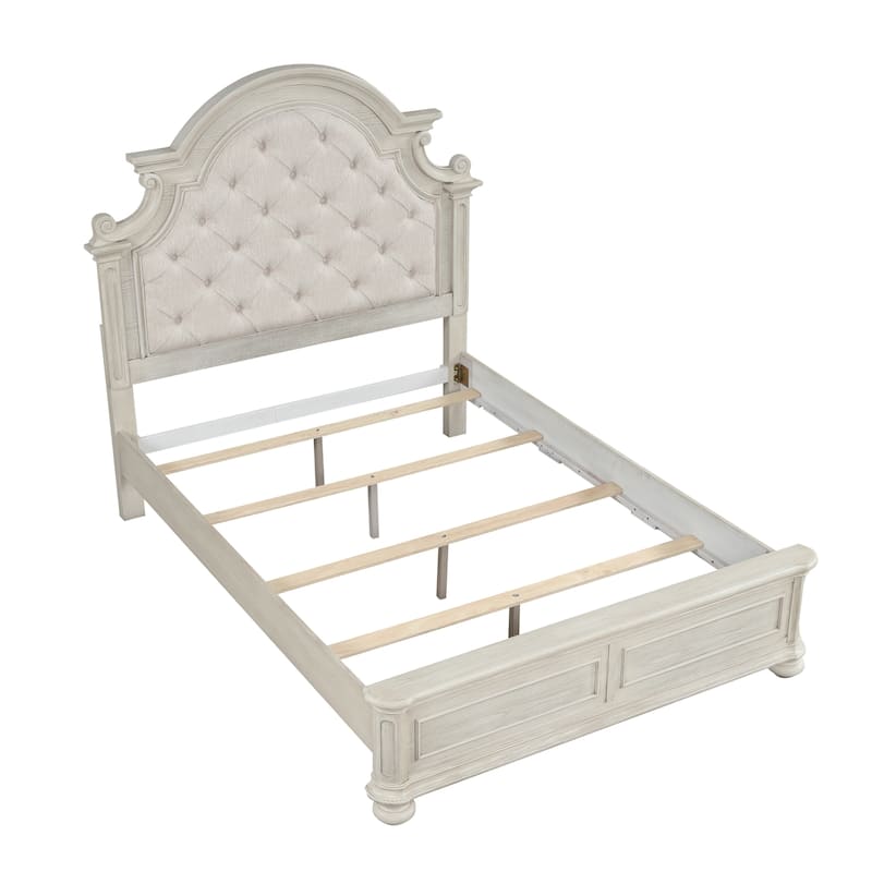 Roundhill Furniture Nelson French Traditional Tufted Upholstery Bed, Antique White