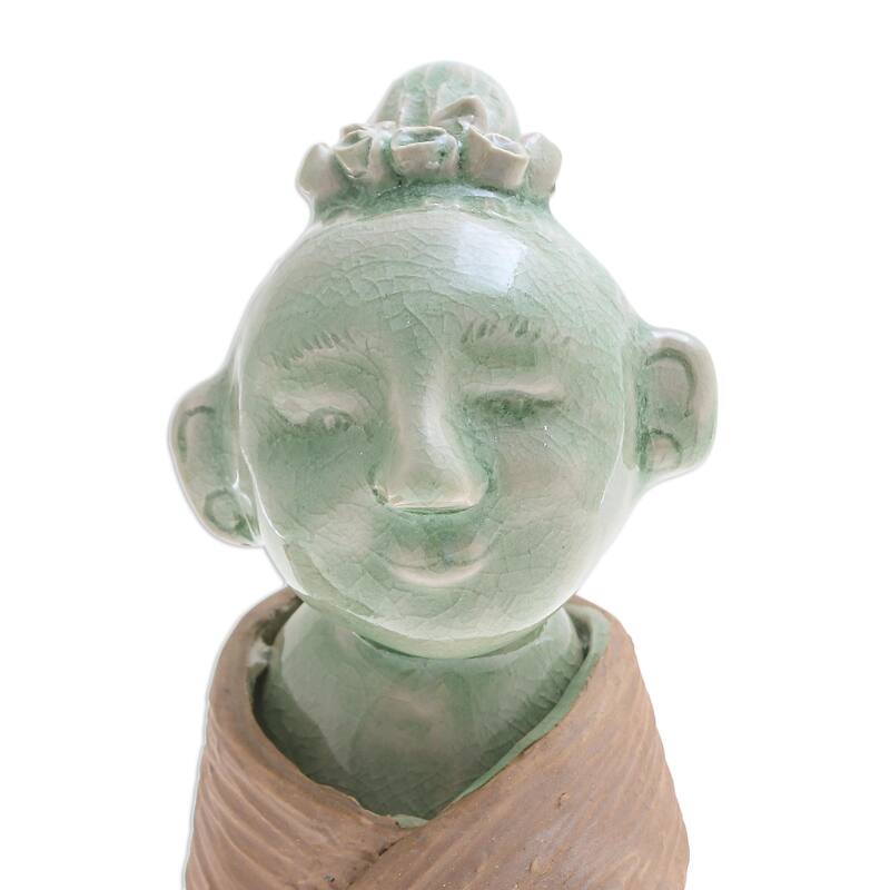 Novica Handmade Hill Tribe Woman Celadon Ceramic Sculpture