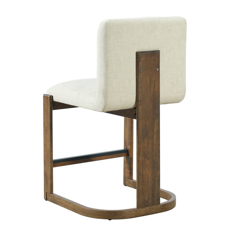 Christopher Knight Home - Modern Linen Upholstered Counter Height Bar Stools with Solid Wood Legs & Square Backrest, Set of 2