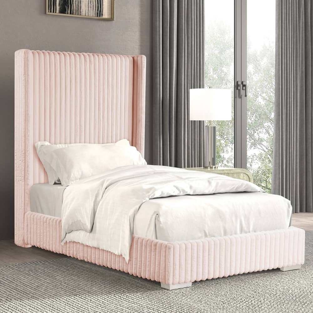 Furniture of America Draper Modern Chenille High Wingback Platform Bed