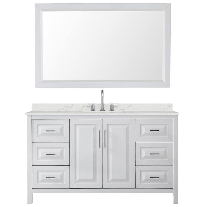 Daria 60-inch Single Vanity, 3 Hole Quartz Top, 58-inch Mirror