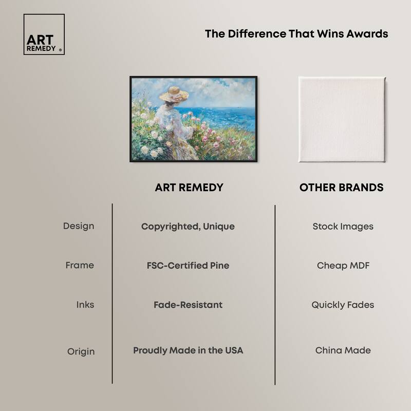 Art Remedy Gentle Sea Framed Impressionism 1 Piece Canvas Wall Art /Monet And Van Gogh Inspired Art