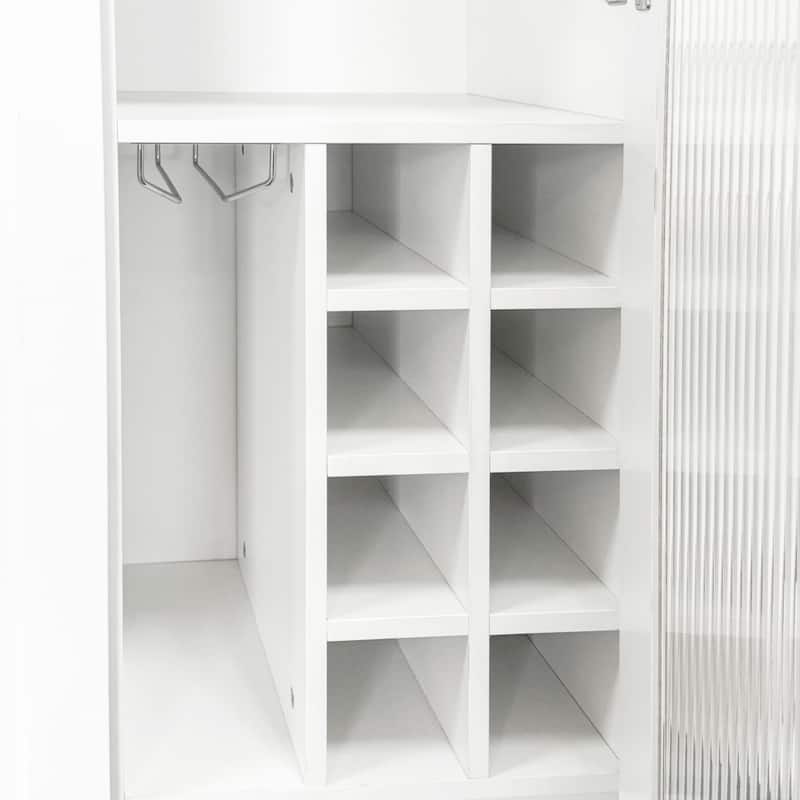 Pull-Out Multi-Tier Shelf Pantry Cabinet with Glass Doors