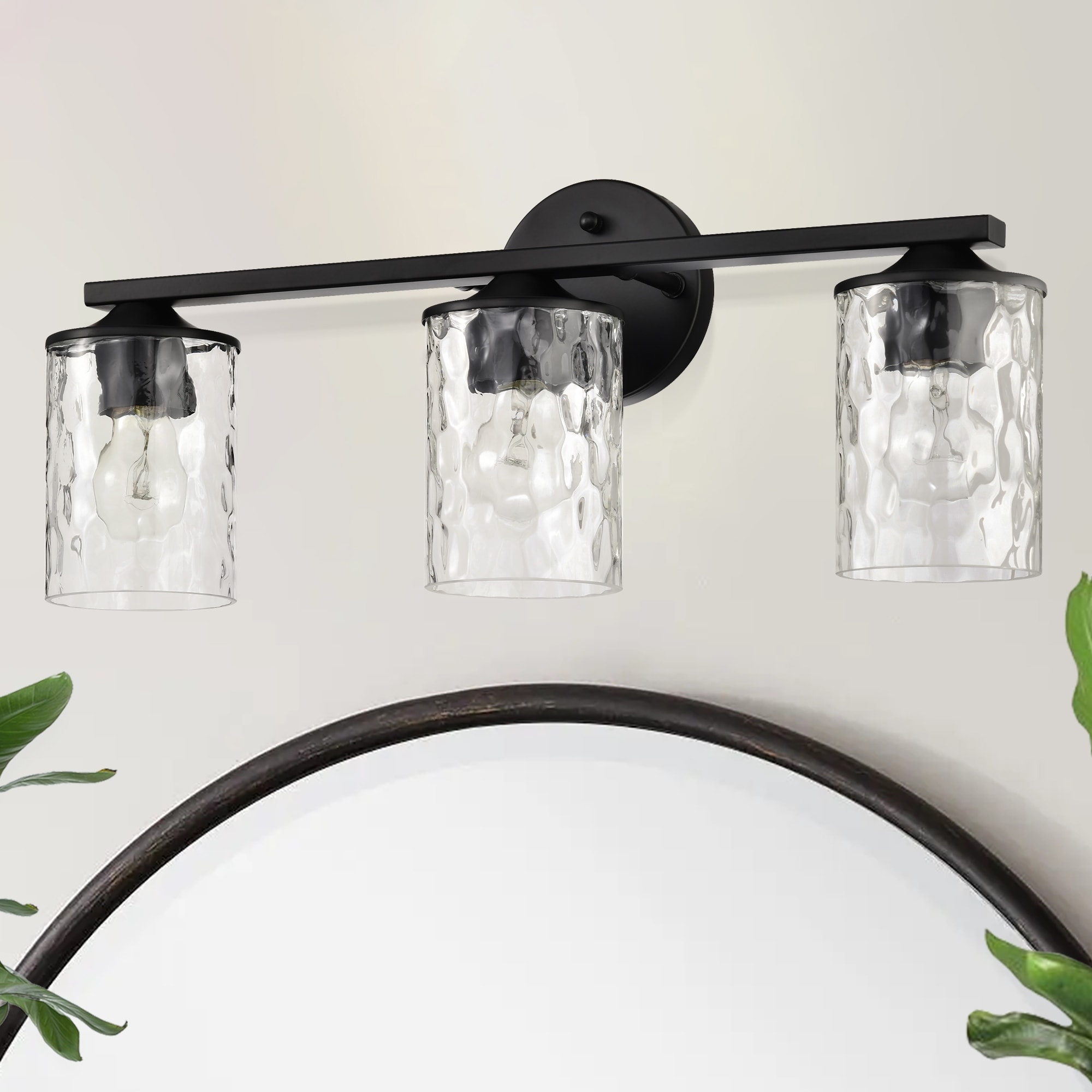 Matte Black/Brushed Nickel/Gold 3-Light 21 in. Vanity Light with Hammered Clear Glass Shades