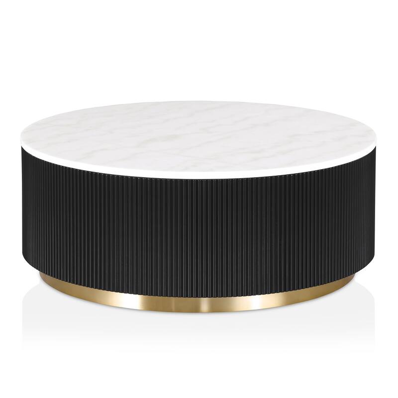 Furniture of America Torin Modern White and Black Genuine Marble Top Round Coffee Table