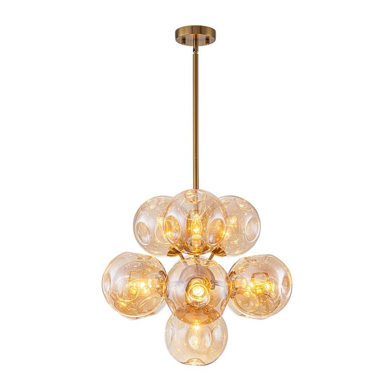 Designer Cluster Amber Glass Globe Round Sputnik Chandelier 22 inches