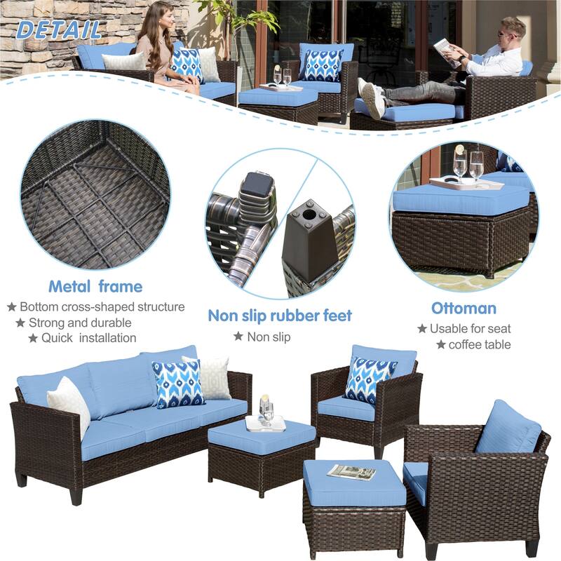 OVIOS Patio Furniture Wicker 5-piece Outdoor High-back Sectional Set