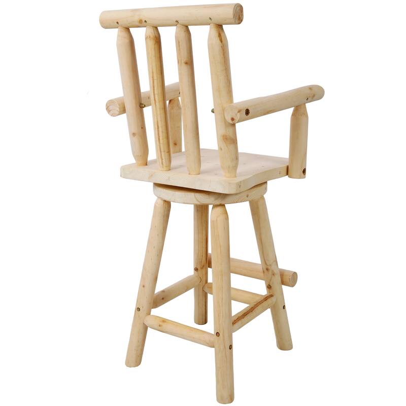 Rustic Bar Stool - Fir Wood Construction, Chair with Footrest,Wide Armrest, Rustic Kitchen Stool, Tall Bistro Chair