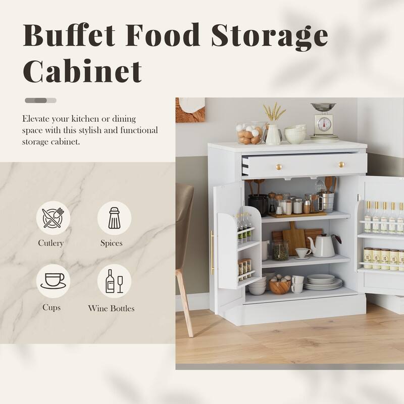 Modern Freestanding Kitchen Pantry,Buffet Food Storage, Coffee Bar Cabinet with Drawer, 2 Adjustable Shelves , Set of 2
