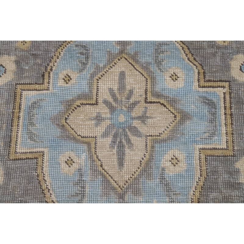 Beige Geometric Tabriz Persian Vintage Rug Hand-Knotted Wool Carpet - 6'3" x 9'1"