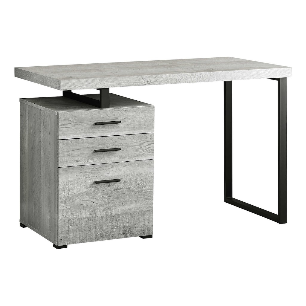 Computer Desk, Home Office, Laptop, Left, Right Set-up, Storage Drawers, 48"l, Work, Grey Laminate, Black Metal, Contemporary