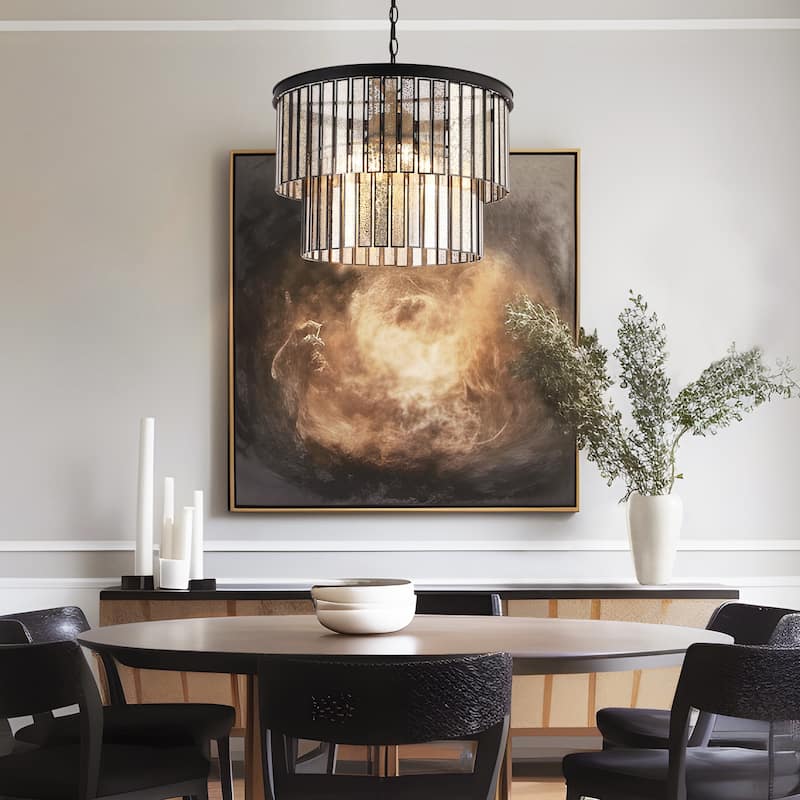 Tifany Modern 4-Light Drum Chandelier with Colored Glass for Dining Living Room - D 18" x H 15"