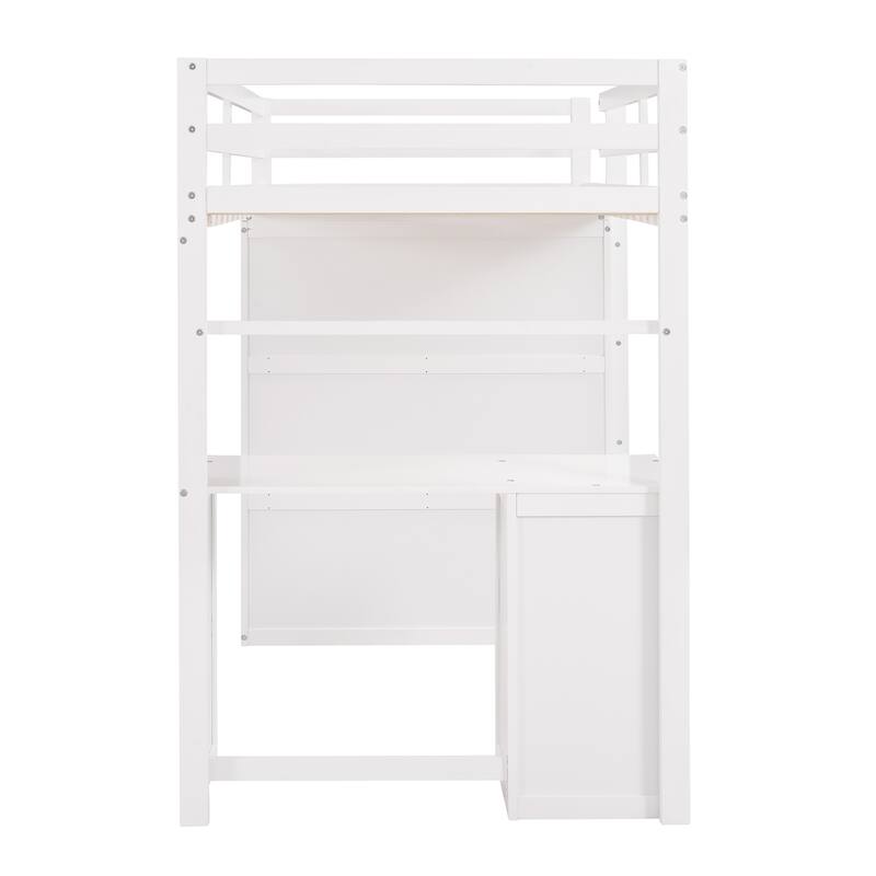Space-Saving Twin Loft Bed with Desk, Wardrobe & Drawers in White