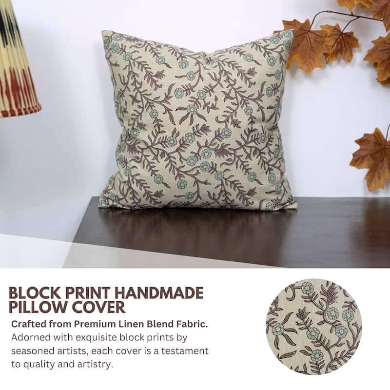 Fabdivine Linen Cushion Cover Floral Throw Handmade Purple Pillow Case for Couch Office Guest Bedroom Farmhouse, Pushaplata