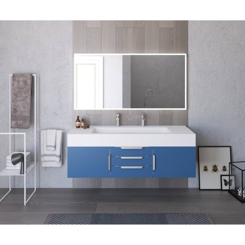 Nile 60" Wall Mounted Bathroom Vanity Set w/ White Top