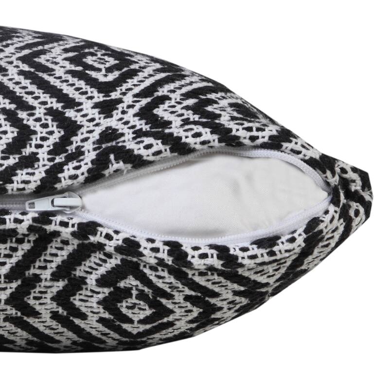 Handwoven Diamond Cotton Throw Pillow Cover - 20" - Black and White