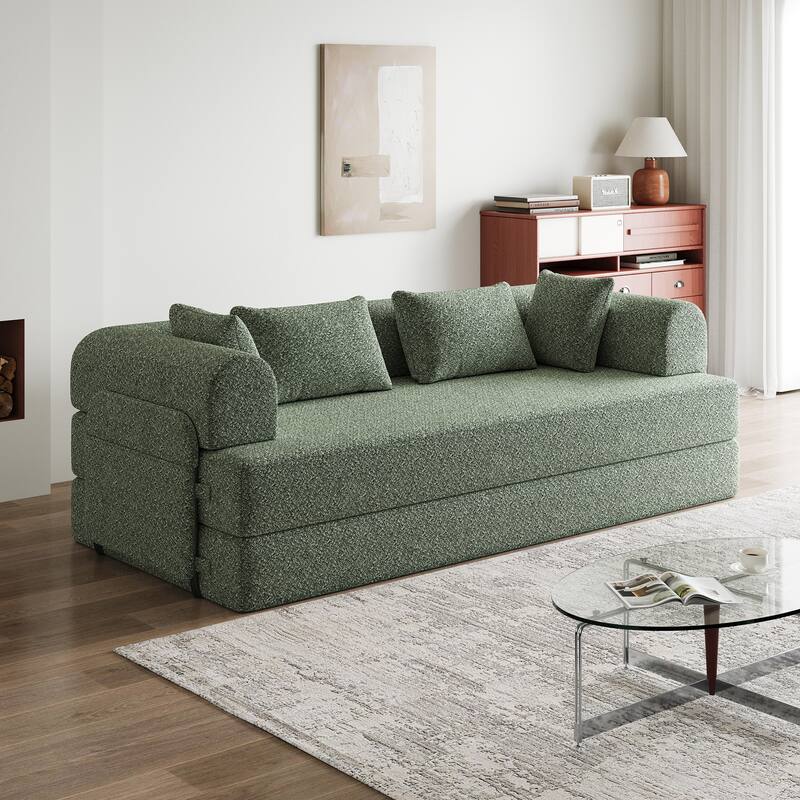 78.7-Inch Convertible Sleeper Sofa Bed With Cylindrical Pillow,Folding Sofa Bed With Side Pocket - Green