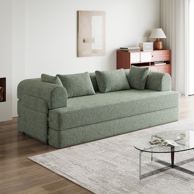 Roomfitters 78.7" Convertible Chenille Sofa Bed, Folding Sleeper Couch with Cylindrical Pillow and Side Pocket, Lounge Sofa