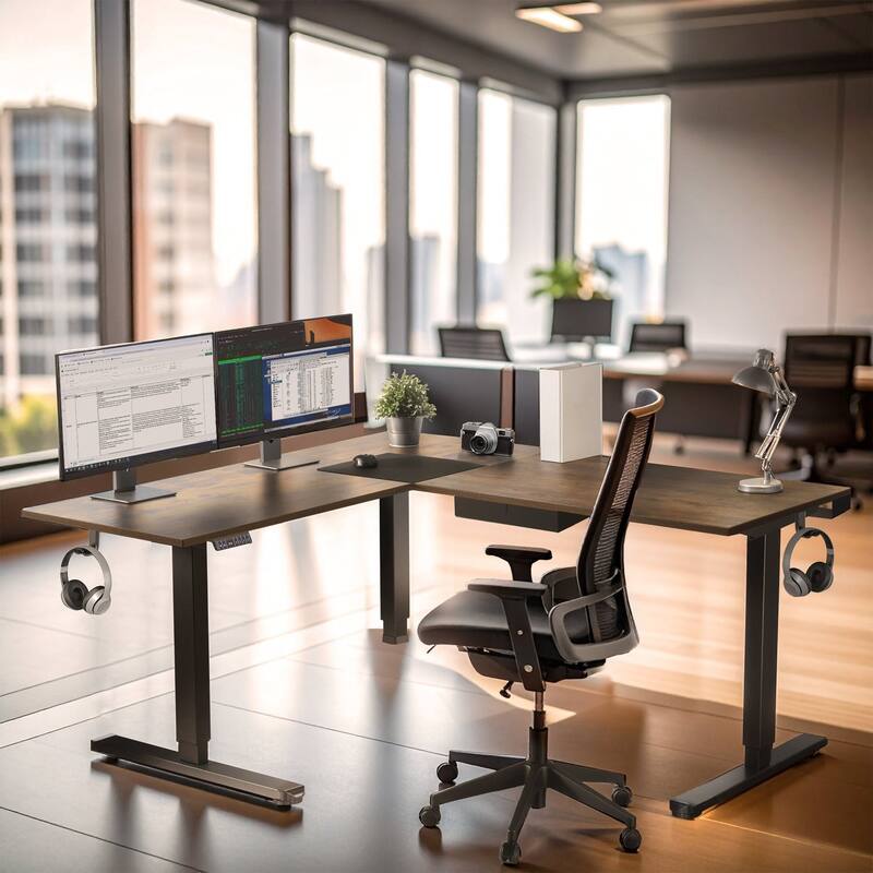 Mount-It! XL 75"W Electric Corner Adjustable Standing Desk, Brown/Black (MI-15025)