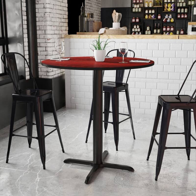 42'' Round Laminate Table Top with 33'' x 33'' Bar Height Table Base - 42"W x 42"D x 43.125"H - 42"W x 42"D x 43.125"H - Mahogany