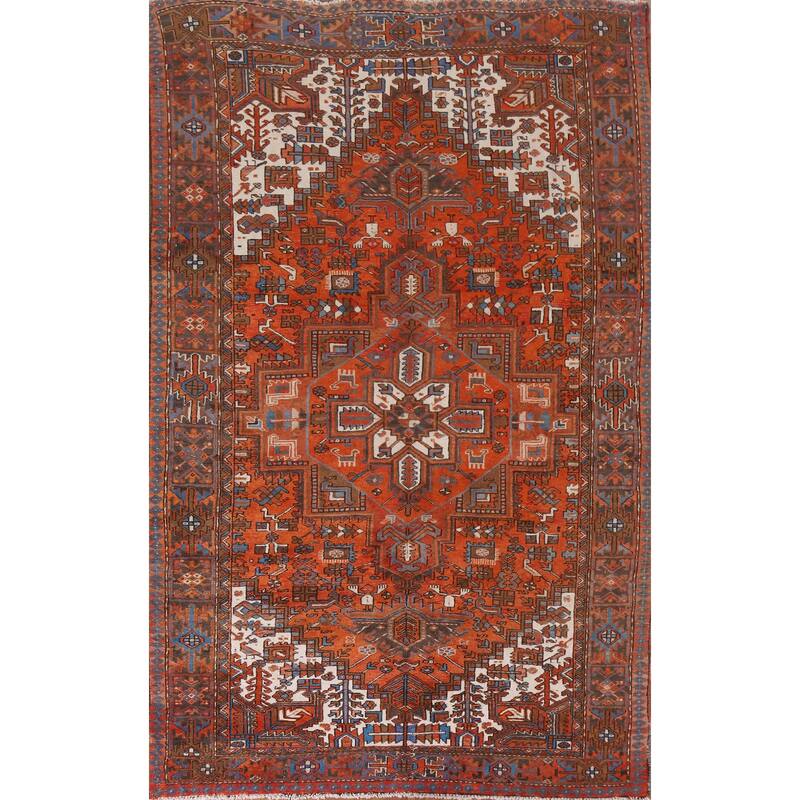 Hand Knotted Oriental 100% Wool Carpet Traditional Medallion Oranges & Rust Heriz Area Rug - 11' 4'' X 7' 11''