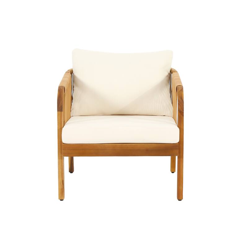 Acacia Wood and Wicker Outdoor Club Chair, Deep Seating with Soft Cushion, Porch Chairs for Garden, Backyard Porch Balcony