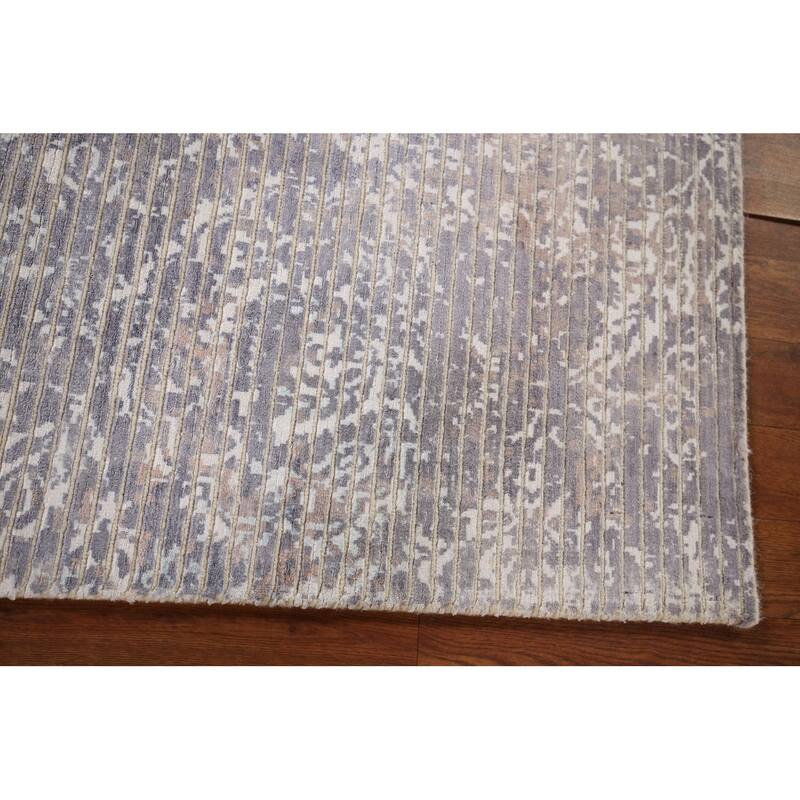 All-Over Striped Abstract Modern Accent Rug Hand-Knotted Wool Carpet - 2'8" x 5'0"