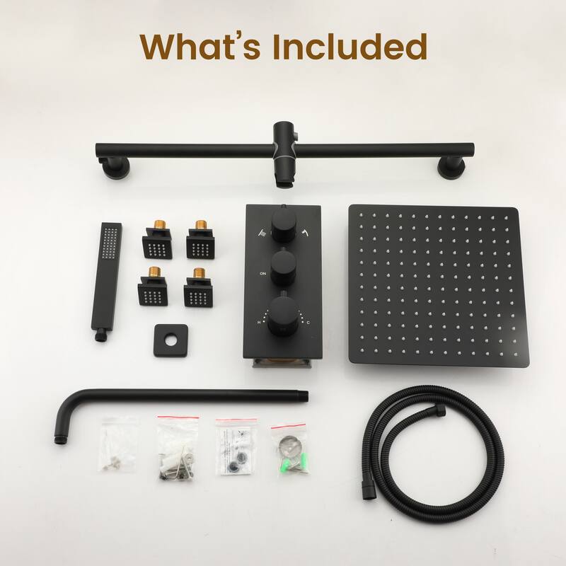Thermostatic 3-Spray 12 in. Wall Mount Fixed and Handheld Dual Shower Head 2.5 GPM with 4-Body Jets and Adjustable Slide Bar