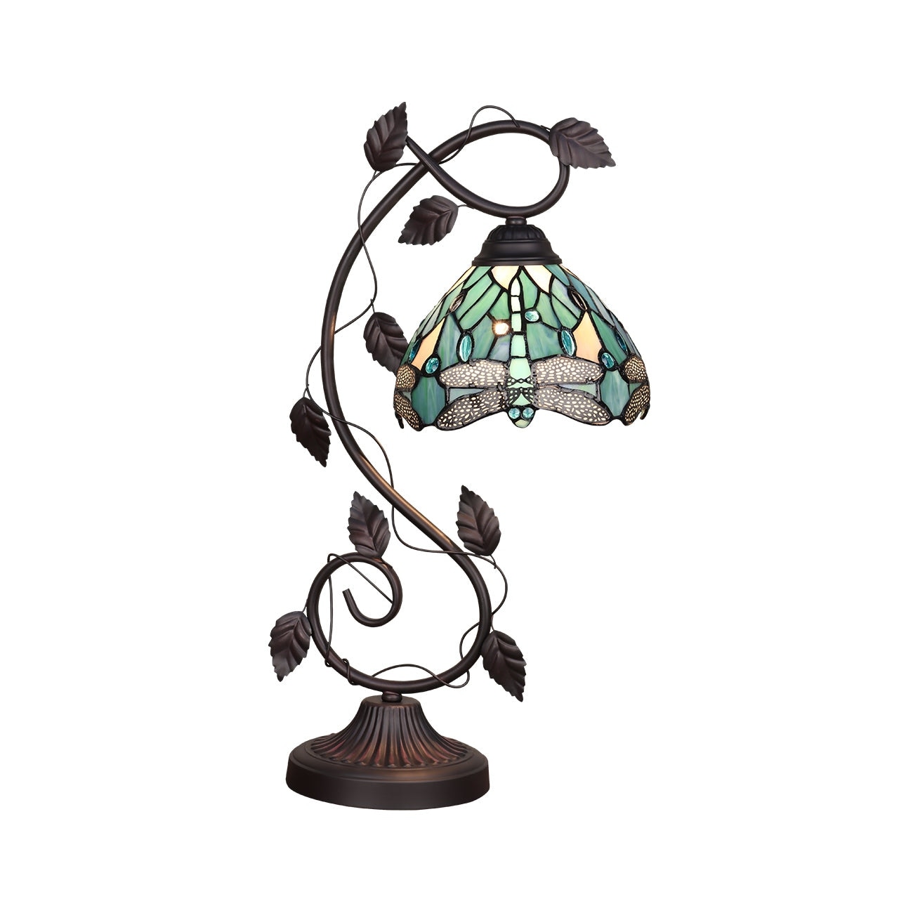 Dragonfly Tiffany-Style 1-Light Antique Dark Bronze Accent Table Lamp 8" Shade
