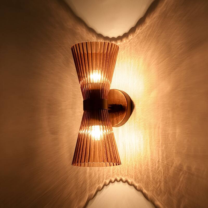 2-Light Hourglass Ribbed Glass Up & Down Wall Lamp Ambient Lighting