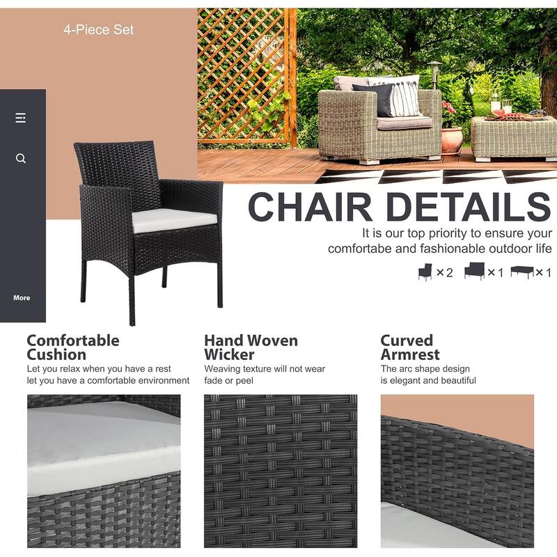 Futzca 4 Pieces Rattan Chair Set Outdoor Patio Furniture Set