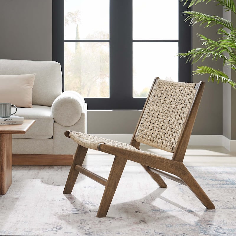 Saoirse Woven Rope Wood Accent Lounge Chair - Walnut Natural