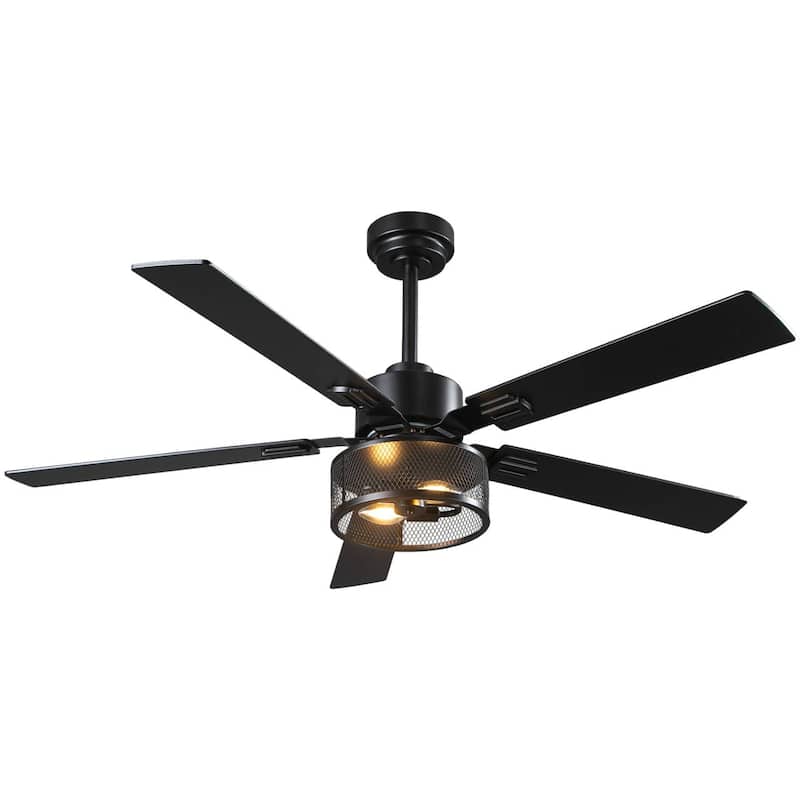 Vaczon 60" Black Reversible Wood 5-Blade Smart Ceiling Fan with Light and APP Control